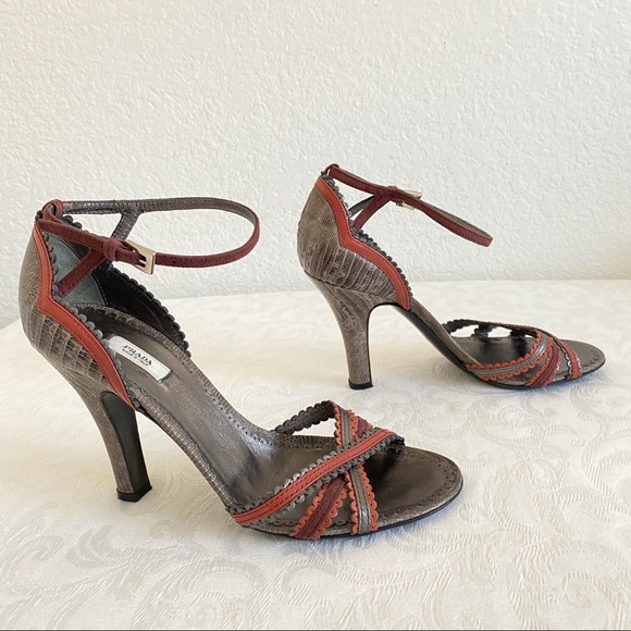 prada lizard scalloped trim cisscross sandals - Picture 6 of 11